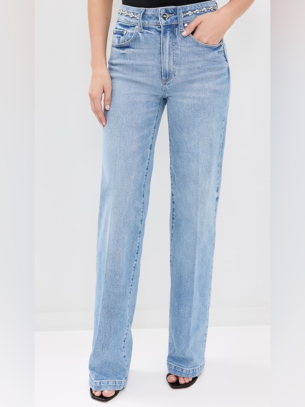Paige "Sasha" Crystal Waist Embellished Jeans, Sz 28